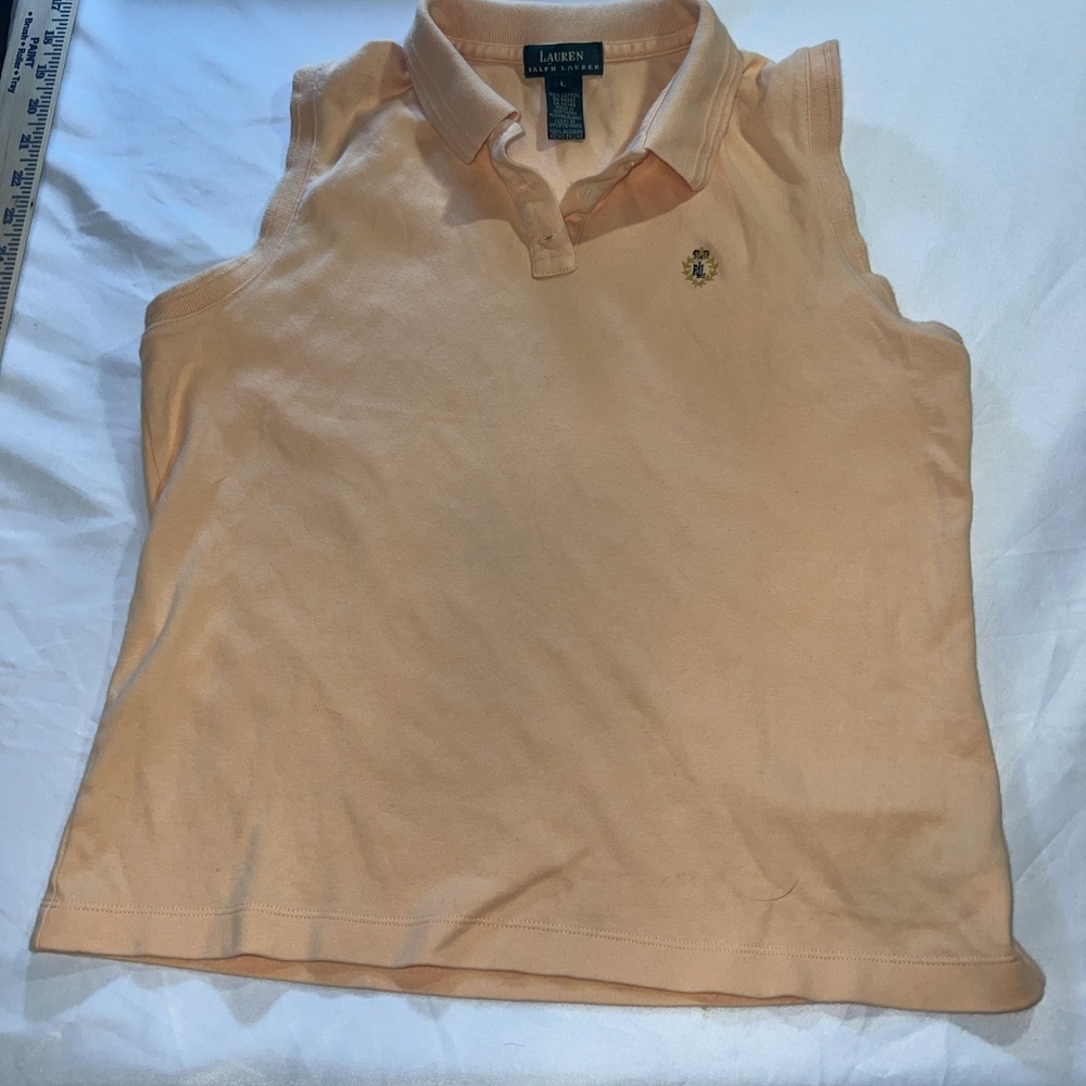 Ralph Lauren Sport Polo Shirt Womens Large Peach Sleeveless Collared Rl Logo 384
